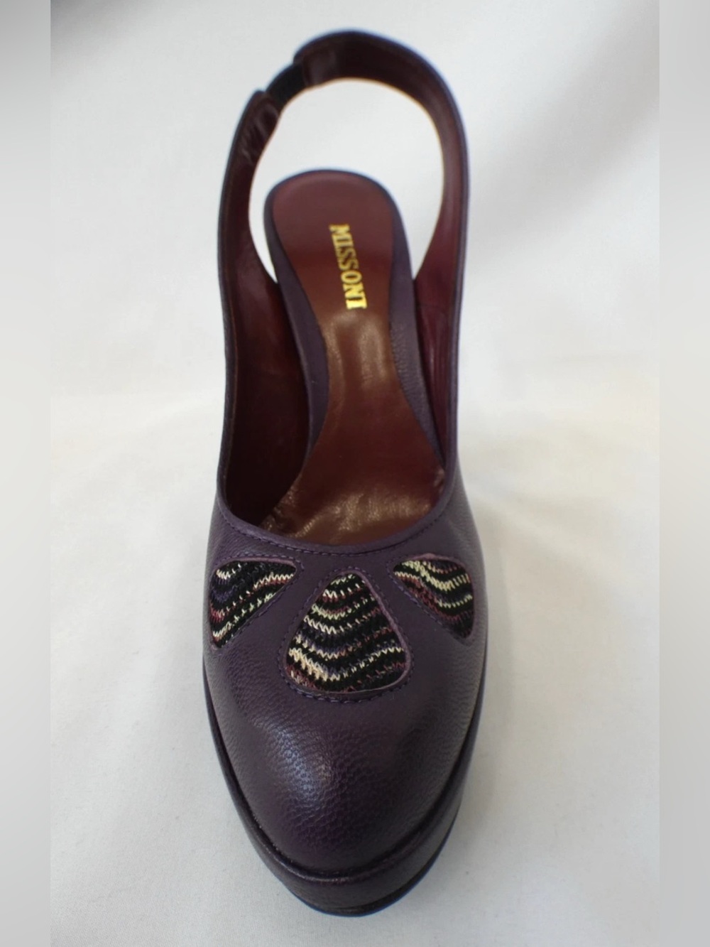 Missoni Purple Leather Block Heel Slingback Zigzag Chevron Knit - Picture 13 of 15